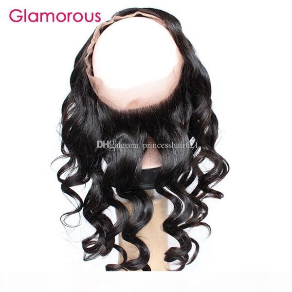 

glamorous brazilian human hair 360 frontal with baby hair 8-20in loose wave peruvian malaysian indian eurasian hair 360 lace frontal closure, Black;brown