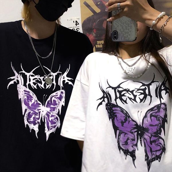 

punk oversized butterfly harajuku men t shirt dark male fashion swag aesthetic mens clothes hip hop gothic shirts streetwear, White;black