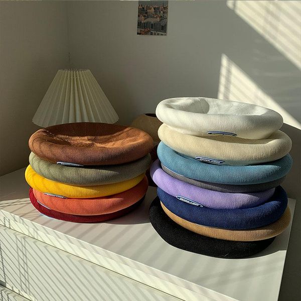 

berets women's beret girl french artist spring summer hat simple retro solid elegant winter, Blue;gray