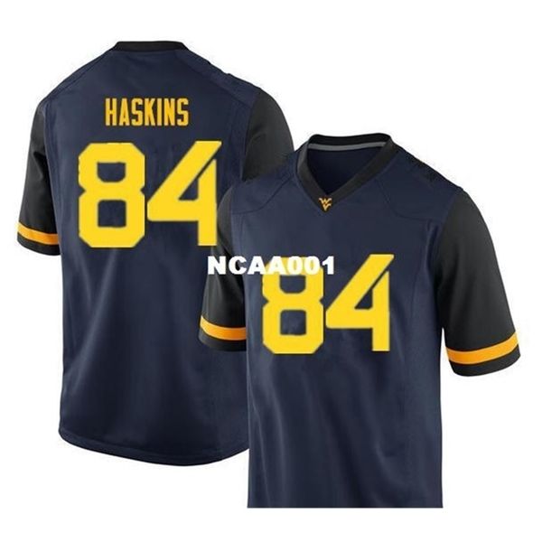 

668 west virginia mountaineers j. haskins #84 real full embroidery college jersey size s-4xl or custom any name or number jersey, Black