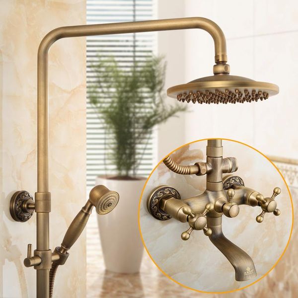 

luxury bathroom shower system with hand shower & overhead, antique brass bathtub shower, cold water, thermostatic available