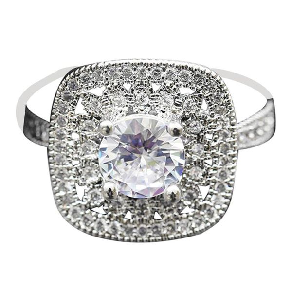 

wedding rings women elegant rhinestone inlaid hollow flower engagement finger ring, Slivery;golden