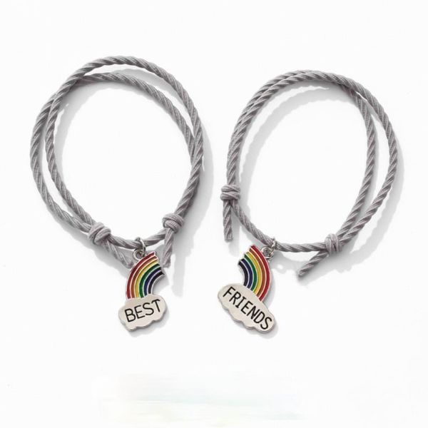 

link, chain a pair of couple bracelets for women men charm rainbow friend pendant rope braided distance bracelet lover jewelry, Black
