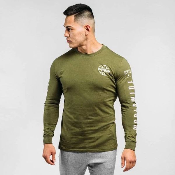 

new army green casual long sleeves t shirt men gym fitness cotton t-shirt male workout print o-neck tees fashion brand apparel i3ce, White;black