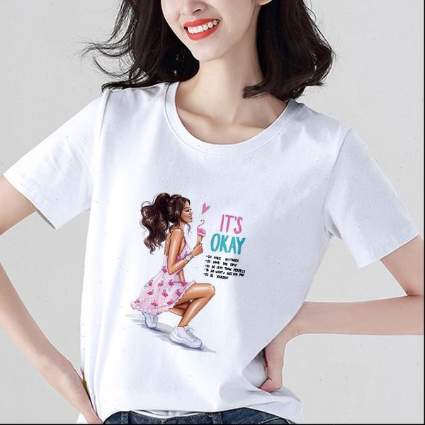 

its okay fashion girl printed tshirt women harajuku style aesthetic t shirt female new summer oversized tees clothing, White