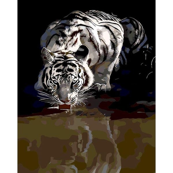 

paintings gatyztory frame reflection tiger diy painting by number animal modern wall art hand painted oil for home