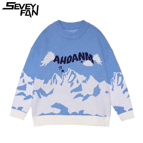 

men's sweaters seveyfan 2021 youth sweater pullover long sleeve loose knitwear for men and women, White;black