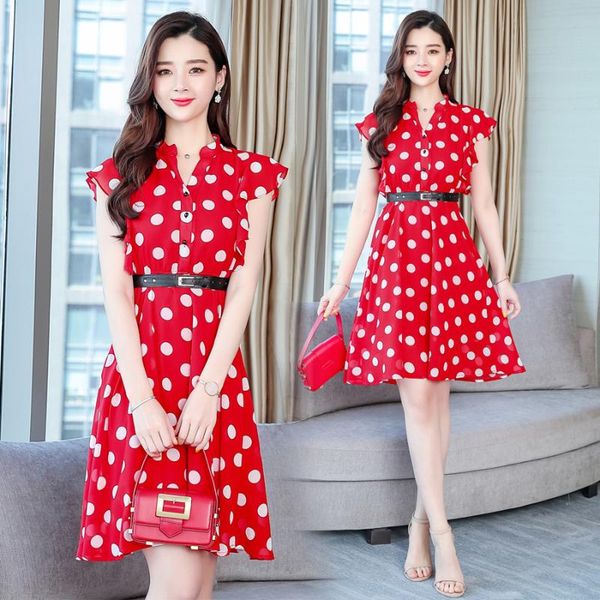 

casual dresses 3xl plus size black sleeveless beach sundress 2021 summer polka dot chiffon midi women bodycon party vestido, Black;gray