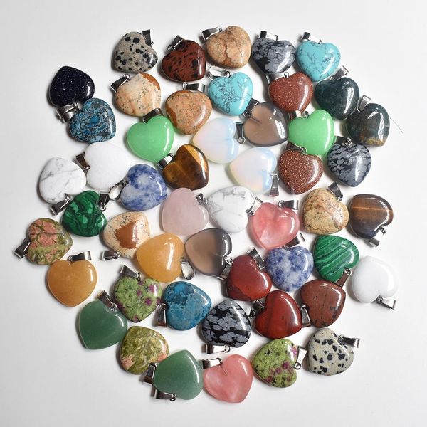 

natural stone charms 20mm heart tiger's eye rose quartz opal pendant rose quartz pendants chakras gem stone fit earrings necklace makin, Bronze;silver