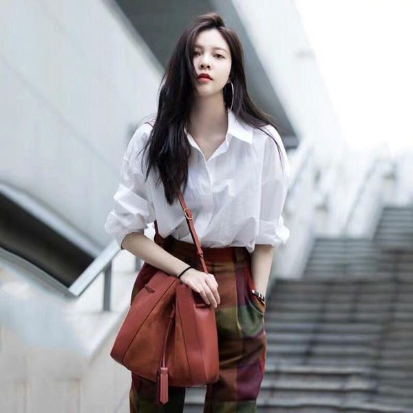 

women's blouses & shirts ebaihui white blouse women long sleeve oversized shirt 2021 ladies pocket business spring autumn bf korean st