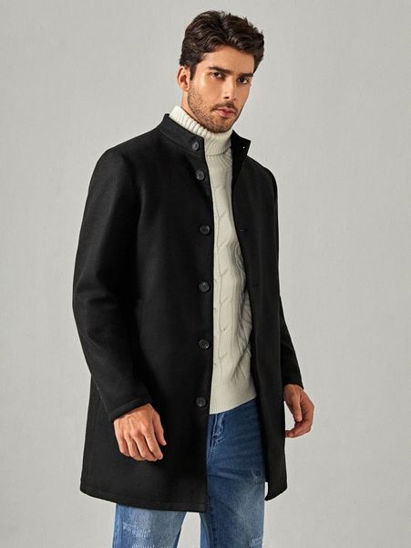 

men slant pocket button front wool-mix fabric jacket g5jx#, Black;brown