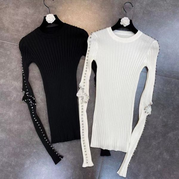 

2021 Spring New Hollow Arrival Out Long Neck Beadings Female Sweater Sweaters Ptef, White;black