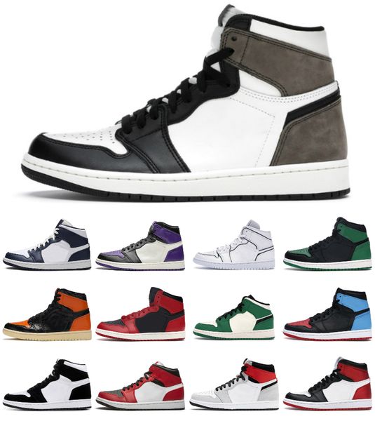 

1 high new og basketball shoes 1s mid chicago royal banned silver toe dark mocha twist metallic gold pine green black patent men women