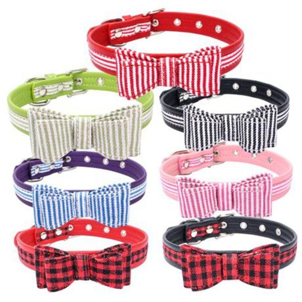 

soft suede fabric british style bowknot pet dog collar plaid fabric and pu leather pet neck belt zinc alloy metal buckle