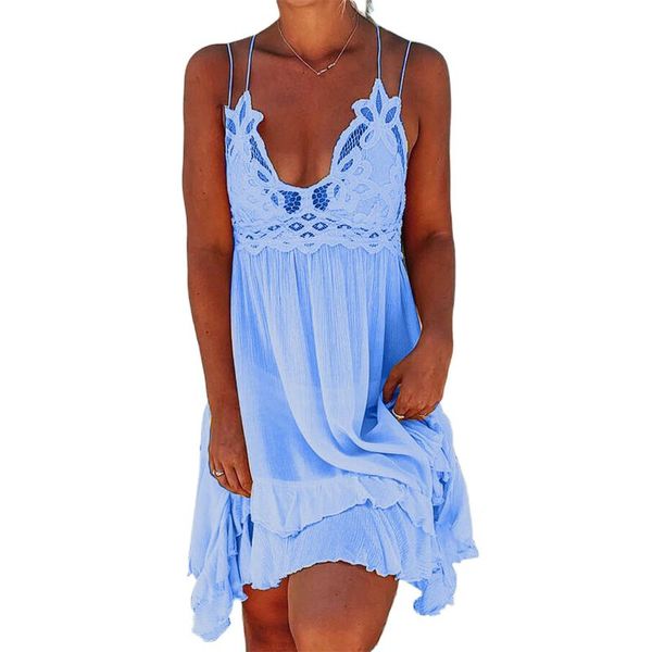 

casual dresses strap lace dress women hollow spaghetti sleeveless backless v-neck floral sundress summer beach vestidos, Black;gray