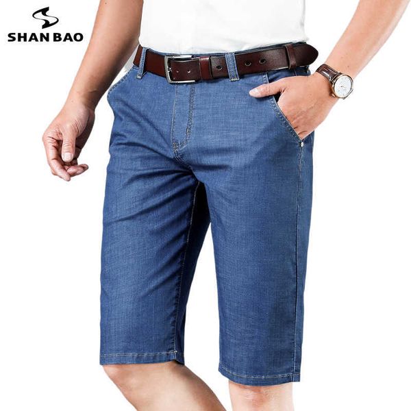 

summer bamboo fiber cotton stretch straight denim shorts classic style business casual brand men's office lightweight jeans 210531, Blue