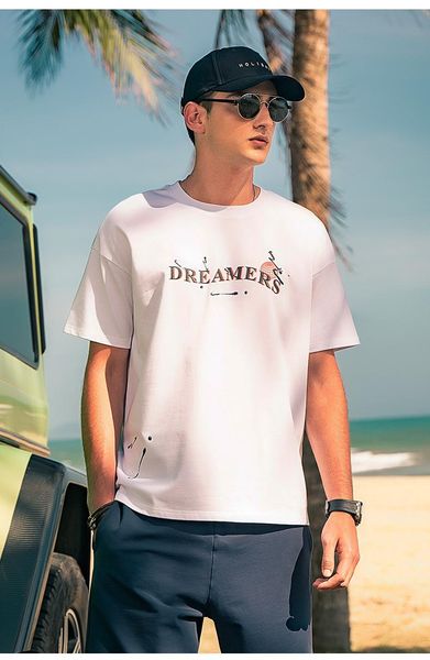 

men's t-shirts ytx1908 men 2021 summer trend youth loose print short-sleeved t-shirt, White;black