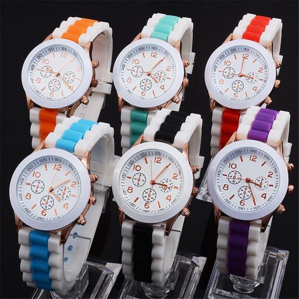 

wristwatches women watch stripe silicone strap casual sports ladies gift clock quartz movement wristwatch zegarek damski, Slivery;brown