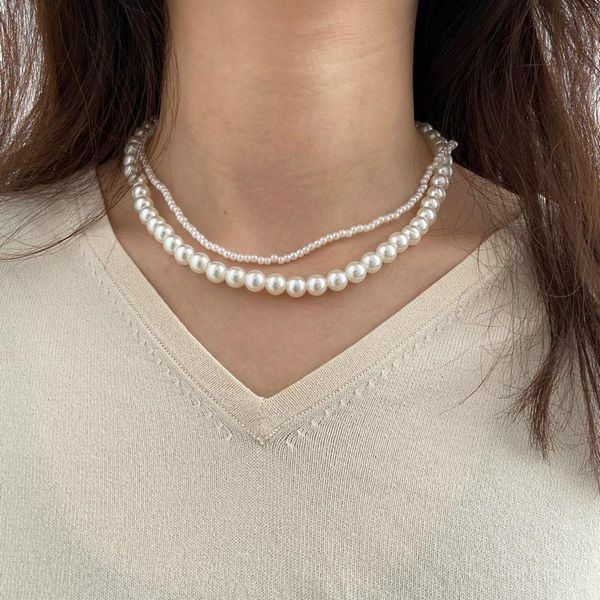 

chokers 2pcs vintage imitation pearl choker necklaces collar for women fashion charm party wedding jewelry gift accessories bijoux, Golden;silver