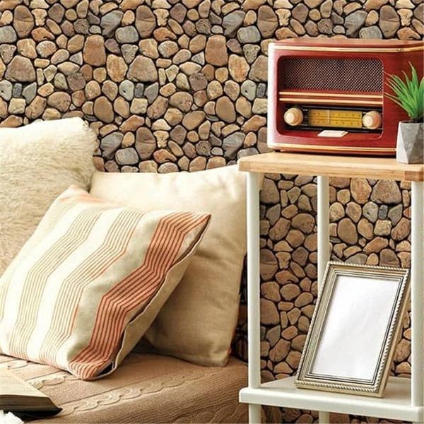 

wall stickers 5pc 35x35cm home decor 3d pvc wood grain paper brick stone wallpaper rustic effect self-adhesive