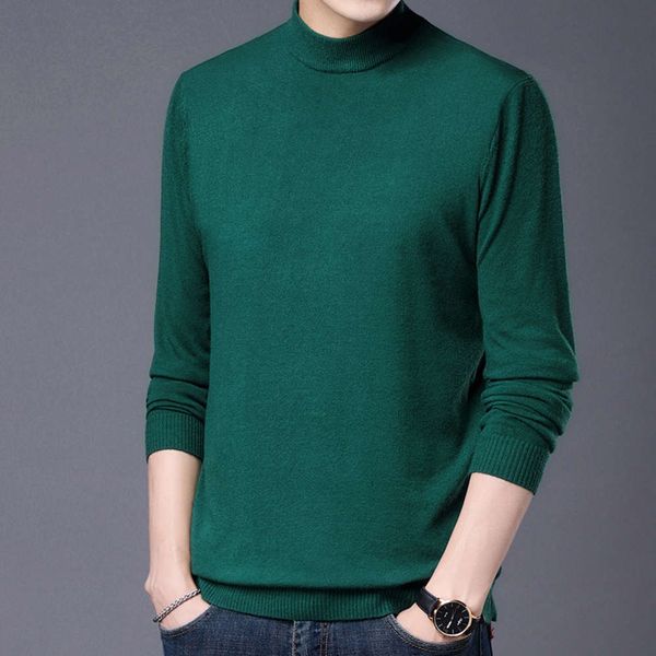 

autumn and winter half high middle neck men's korean version pure color thin warm black stand collar sweater fashion, White;black