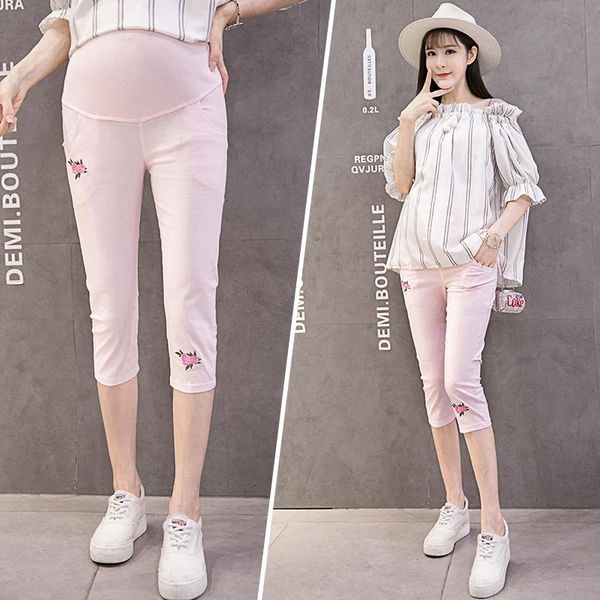 

maternity bottoms 81602# pants slimming support abdomen elastic waist belly leggings trousers, White