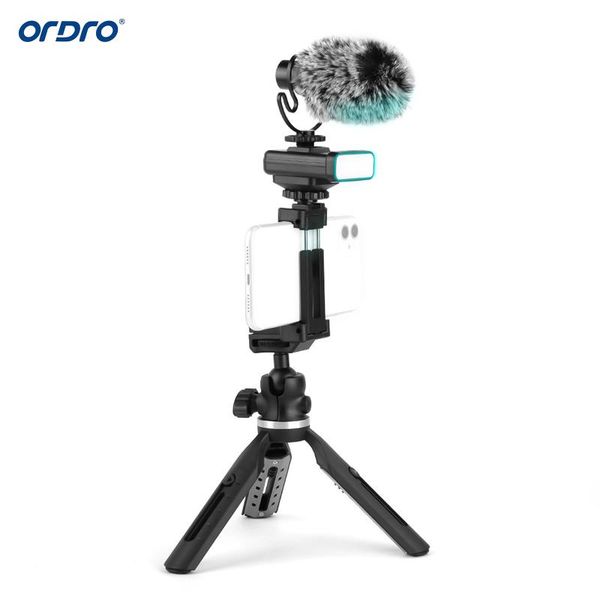 

ordro ls kit 1 portable smartphone microphone video kit with tripod led light phone clip for live stream vlogging video shooting