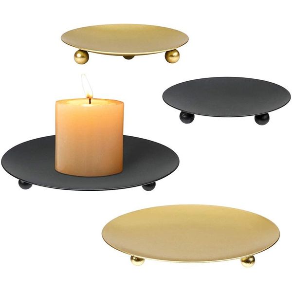 

candle holders -4 pack iron plate holder, pillar candlestick for table, decorative stand weddings(gold+black)