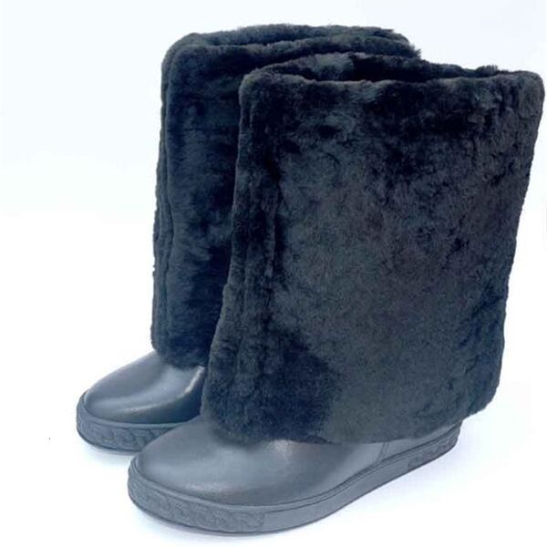 

boots lady black leather wedge growing height eight inches in heel hidden toe of round foot mid-calf short boots fashion warm winter zap6