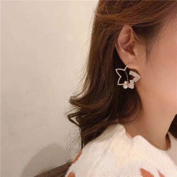 

hbp fashion south korea east gate a small number of simple luxury crystal hollow out star with diamond string pearl earrings, Silver