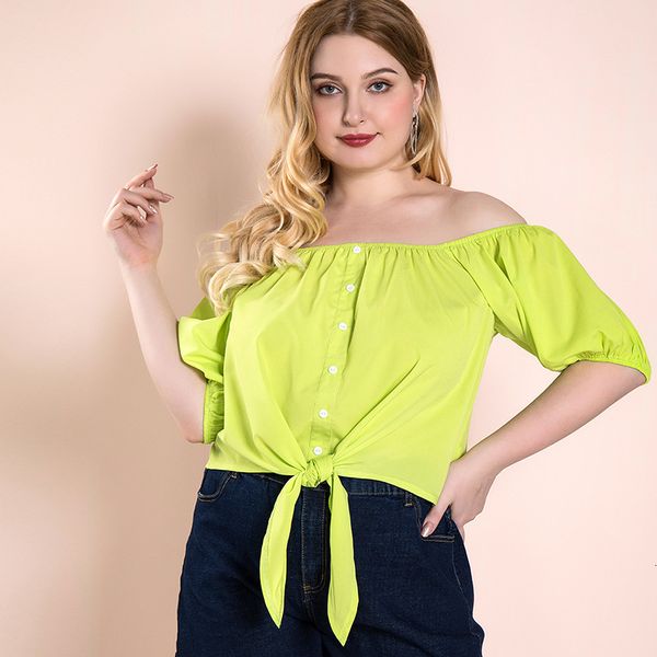 

2021 new women's blouses 25 female with sleeve plus size oversized shirt summer fat clothes orescent green slash neck o48o, White