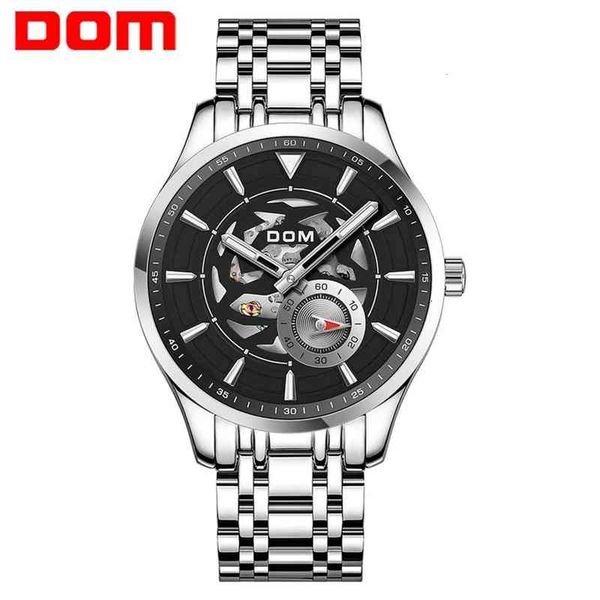 

men dom watches automatic mechanical mark waterproof bracelet lighting hands mode casual sports male clock m-1308, Slivery;brown