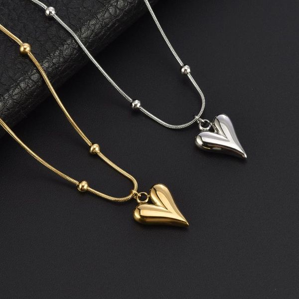 

chains korean fashion titanium steel double layer love necklace female hip hop clavicle chain jewelry sweater design high sense, Silver