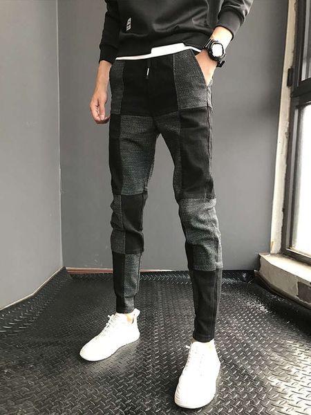 

youth thickened casual pants men's fashion autumn and winter plaid leggings korean trend versatile slim net red long pants, Blue