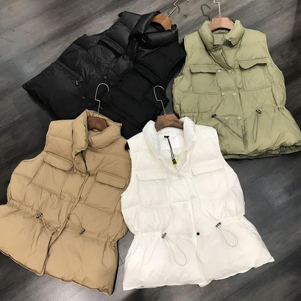 

women's vests autumn winter vest 2021 simple lace coat women casual loose cotton waistcoat gilet female double breasted, Black;white
