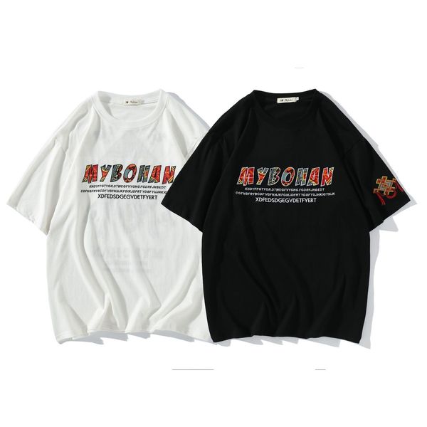 

fashion t shirt 2021 guochao spring and summer china wind heavy industry national totem embroidery short sleeve men's women's matc, White;black