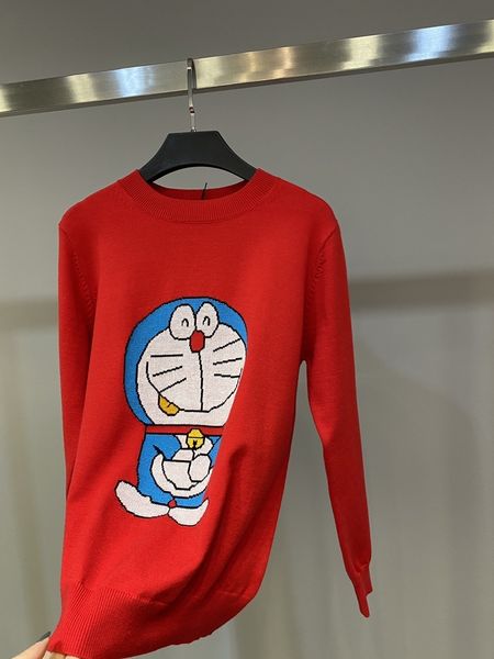 

2021 spring and autumn new women's wear age reduction cute bell cat machine printed round neck loose knitted long sleeve sweater7fbx, White;black