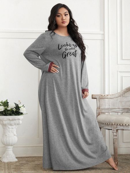 

plus slogan graphic longline sleep dress a9ld#, Black;white
