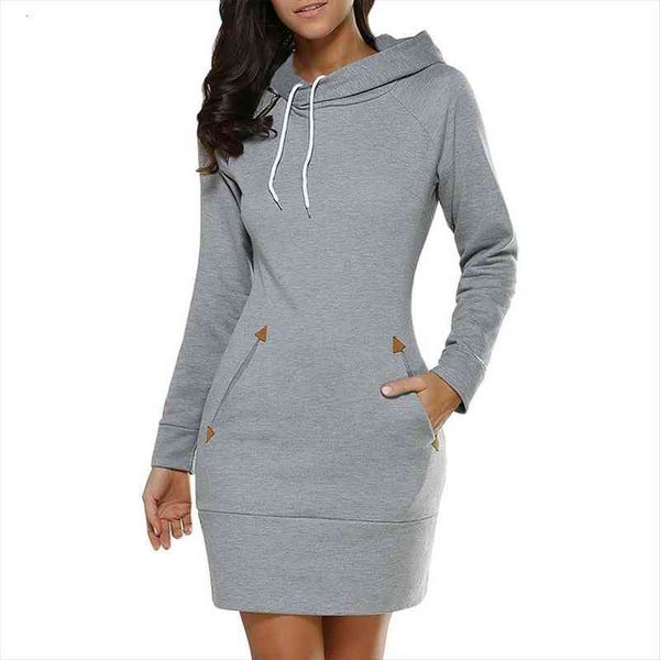 

s 5xl plus size hooded womens dresses casual slim long sleeve autumn solid color pocket mini stock vestidos eff6143, Black;gray