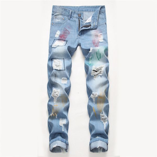 

2021 fashion gates nostalgic jeans lightblue straight slim rits men europe and america style jeans, 20a2037, Blue