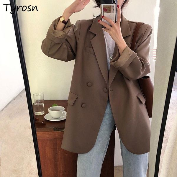 

women's suits & blazers women solid double breasted draped elegant ladies designed simple all-match tender sweet vintage female fashion, White;black