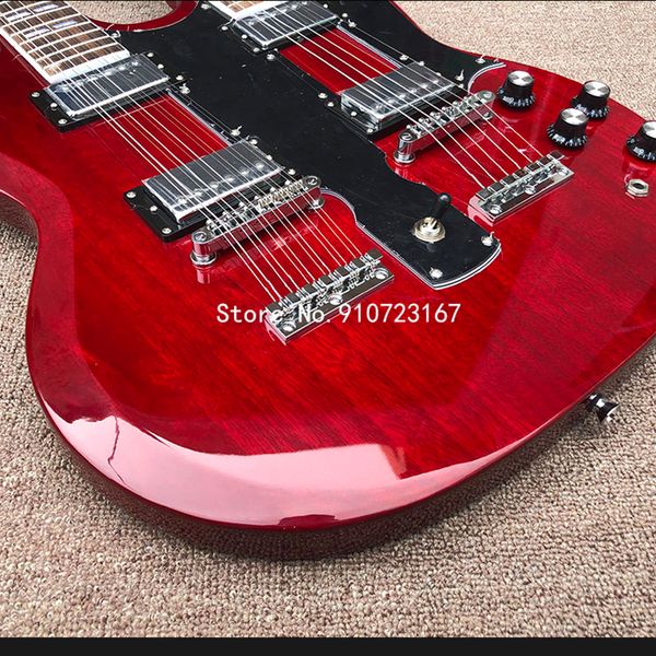

double head electric guitar, red wine paint, red sandalwood tuning fork, new in 2021, delivery