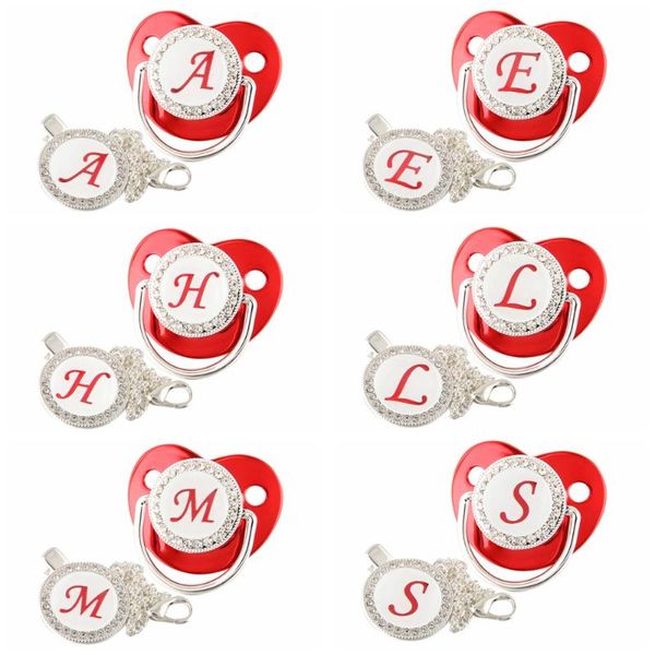 

pacifiers# red bling 26 name initial letter baby pacifier and clips bpa silicone infant nipple born dummy soother