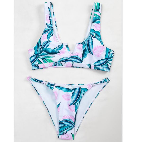 

women's two-piece enhanced bikini v-neck beach push-ups off-the-shoulder increased printing triangle swim 6hp5, White;black