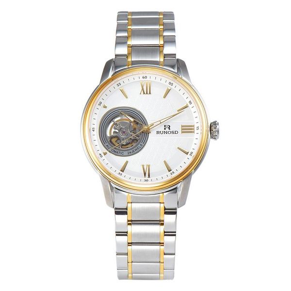 

wristwatches runosd men's watch luxury hollow miyota mechanical movement sapphire crystal stainless steel butterfly buckle 8312g, Slivery;brown