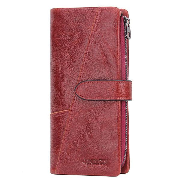 

yourseason hasp patchwork fashion man long standard wallets 2021 genuine leather men retro solid zipper purse multifunction, Red;black