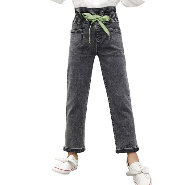 

jeans for girl high waist kids jeans girls ribbons for kids casual style clothes girls spring autumn, Blue