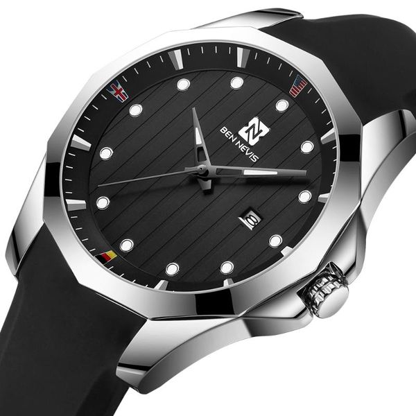 

men watch unique country hour marks simple quartz watches for man business clock silicone strap waterproof sport reloj masculine, Slivery;brown