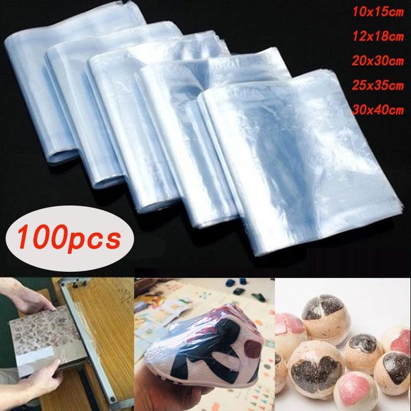 

storage bags 100pcs 5 sizes transparent sealing heat shrink film bag dustproof anti-oxidation baby shoe wrap organization