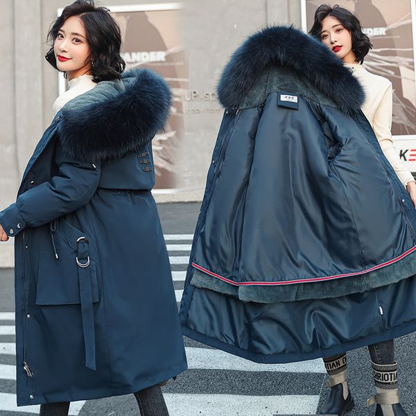 

2020 Winter new arrival women coat winter fur collar with a hood thick cotton long jaket for women, Black